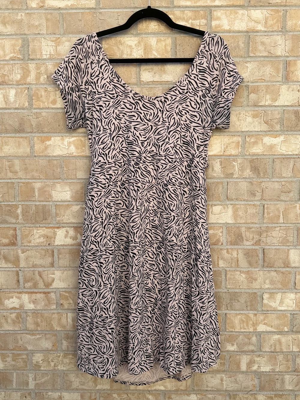 Pact Abstract Zebra Print Open Cross Back Fit & Flare Midi Dress XL Tan Black